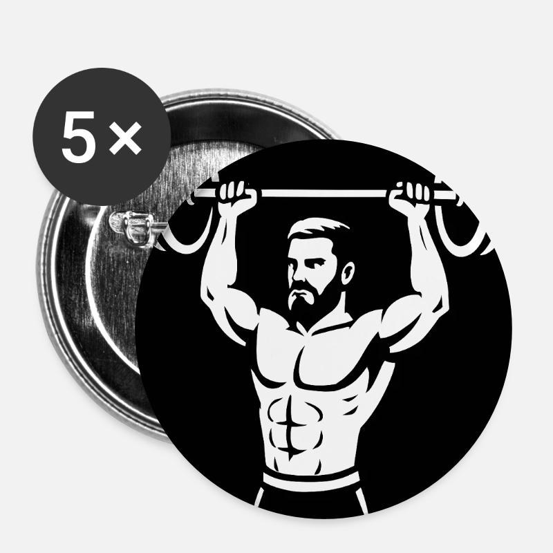 Powerful Dumbbell Illustration - Buttons small 1''/25 mm (5-pack) - white