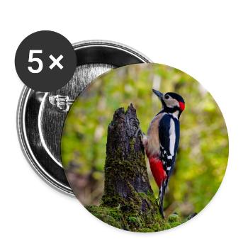 Woodpecker on Mossy Forest Stump - Buttons small 1''/25 mm (5-pack) - white - Front
