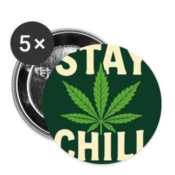 Stay Chill Feuille de Cannabis - Lot de 5 petits badges (25 mm) - blanc - Devant