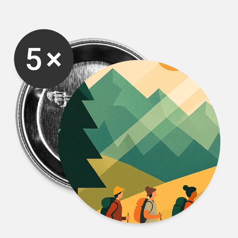 Minimalistisches Bergabenteuer - Buttons klein 25 mm (5er Pack) - Weiß