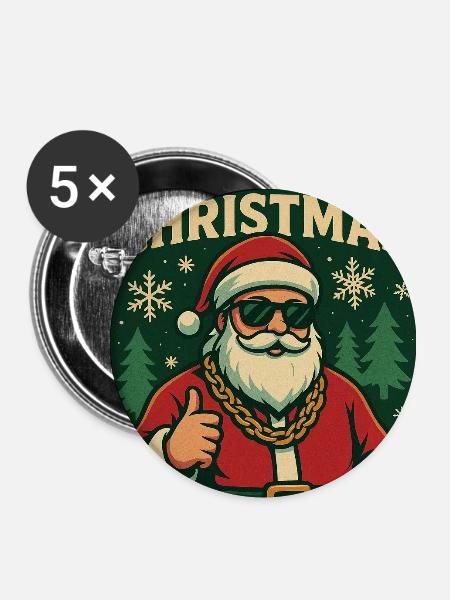 Chilliger Santa mit Sonnenbrille - Buttons klein 25 mm (5er Pack) - Weiß
