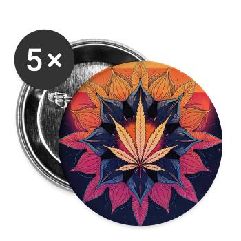 Feuille de cannabis Sun Mandala - Lot de 5 petits badges (25 mm) - blanc - Devant