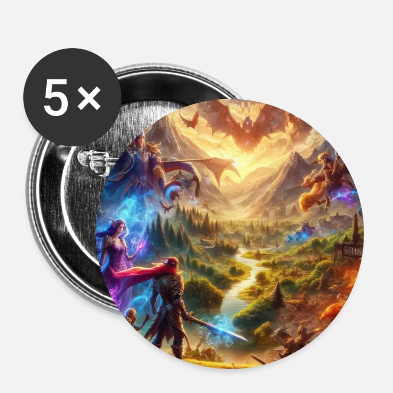 Bataille des Royaumes du Front du Dragon - Lot de 5 petits badges (25 mm) - blanc