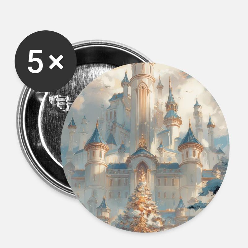 Château Céleste Enneigé - Lot de 5 petits badges (25 mm) - blanc