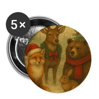 Christmas friends: Deer, Fox and Bear - Buttons small 1''/25 mm (5-pack) - white - Front