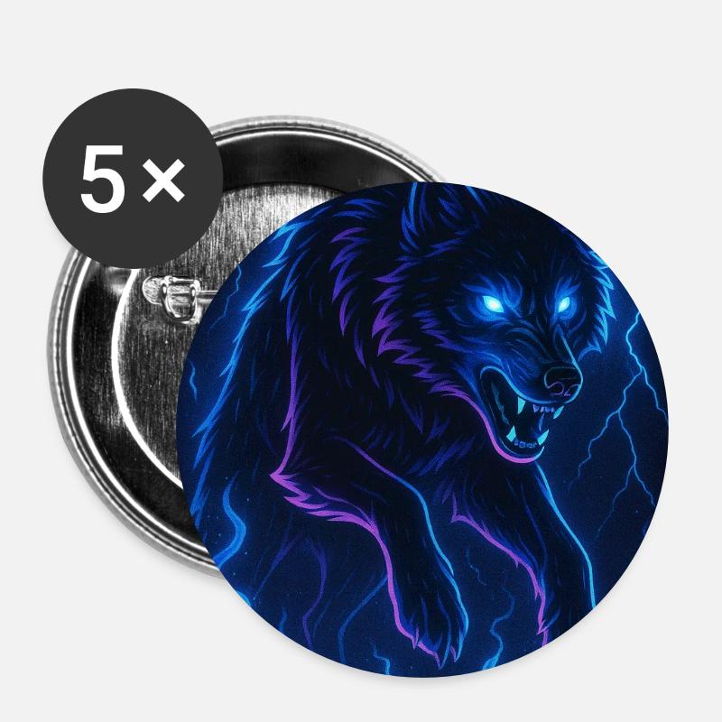 Neonwolf in Donner-Dunkelheit - Buttons klein 25 mm (5er Pack) - Weiß