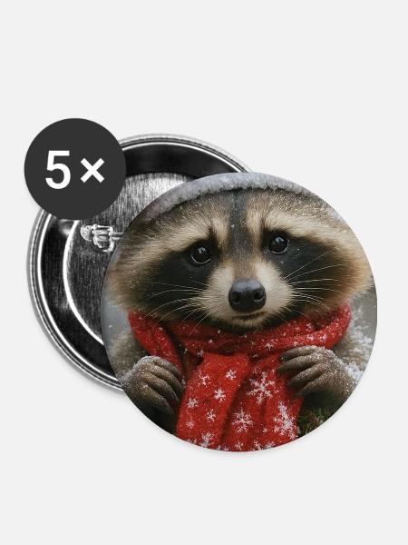 Gemütlicher Waschbär in Winter Reds - Buttons klein 25 mm (5er Pack) - Weiß