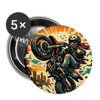 Motorcycle in action - Buttons small 1''/25 mm (5-pack) - white - Front