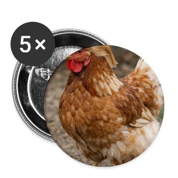 Poulet aux cheveux rétro - Lot de 5 petits badges (25 mm) - blanc - Devant