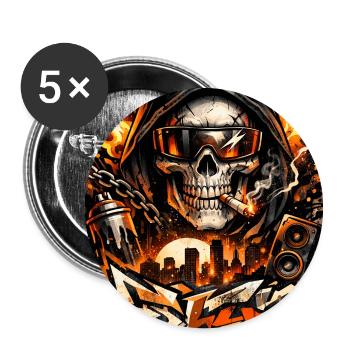 Crâne urbain avec une silhouette en flammes - Lot de 5 petits badges (25 mm) - blanc - Devant