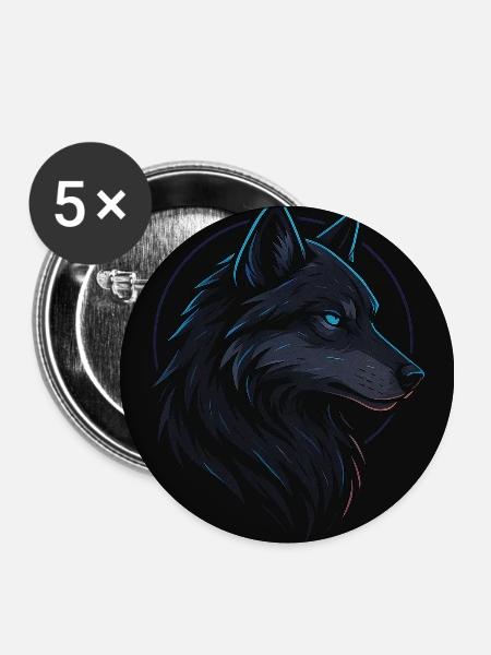Schwarzer Wolf neonblau - Buttons klein 25 mm (5er Pack) - Weiß