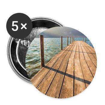 Jetée en bois au lac de la montagne au soleil - Lot de 5 petits badges (25 mm) - blanc - Devant