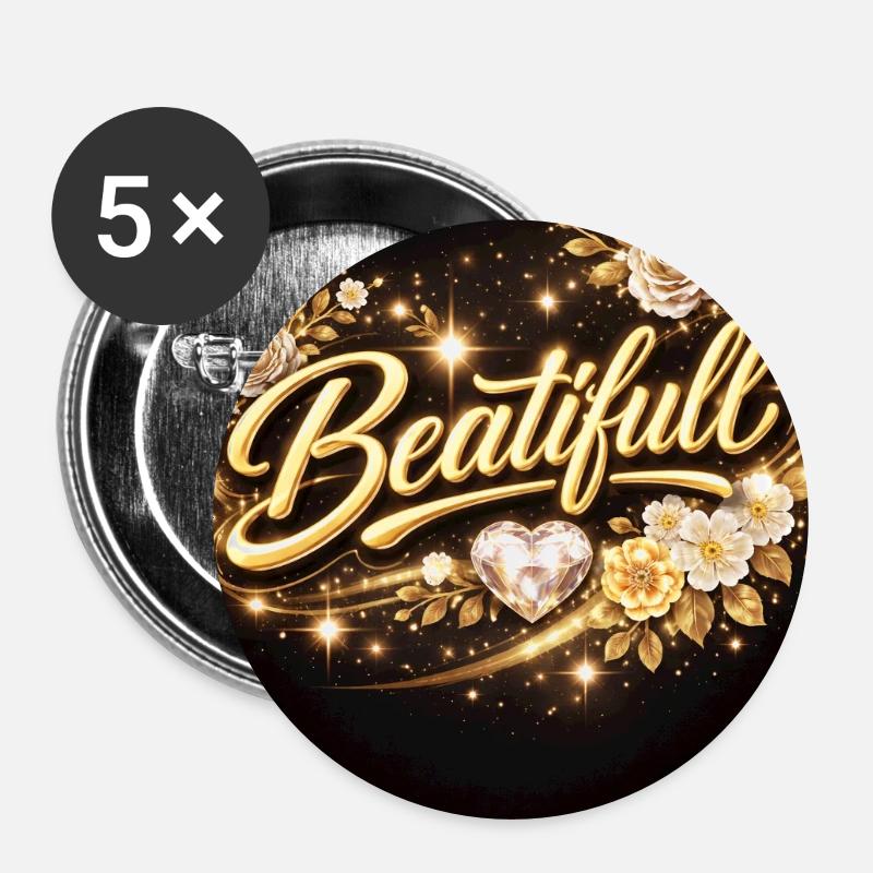 Golden Beautiful Blossom Magic - Buttons small 1''/25 mm (5-pack) - white