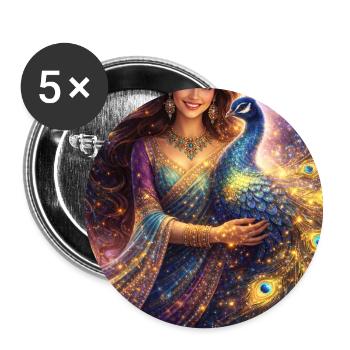 Mystical Indian Woman with Peacock - Buttons small 1''/25 mm (5-pack) - white - Front