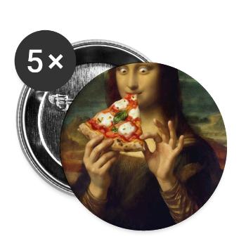La Joconde mange de la pizza - Lot de 5 petits badges (25 mm) - blanc - Devant
