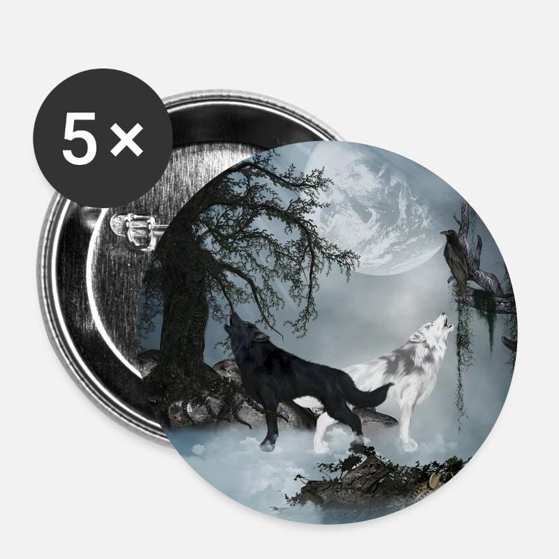 Stunning black and white wolf - Buttons small 1''/25 mm (5-pack) - white