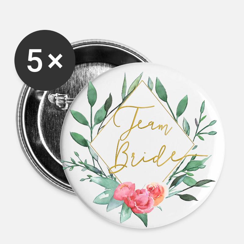Team Bride 2 Blumen Hexagon - Buttons klein 25 mm (5er Pack) - Weiß