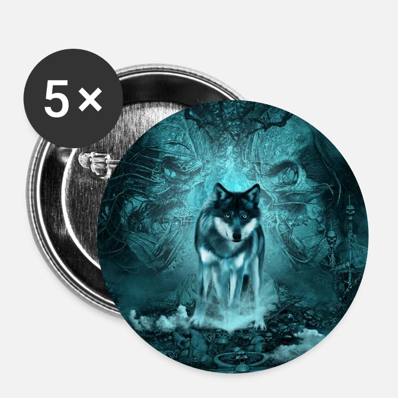 Awesome wolf at night - Buttons small 1''/25 mm (5-pack) - white