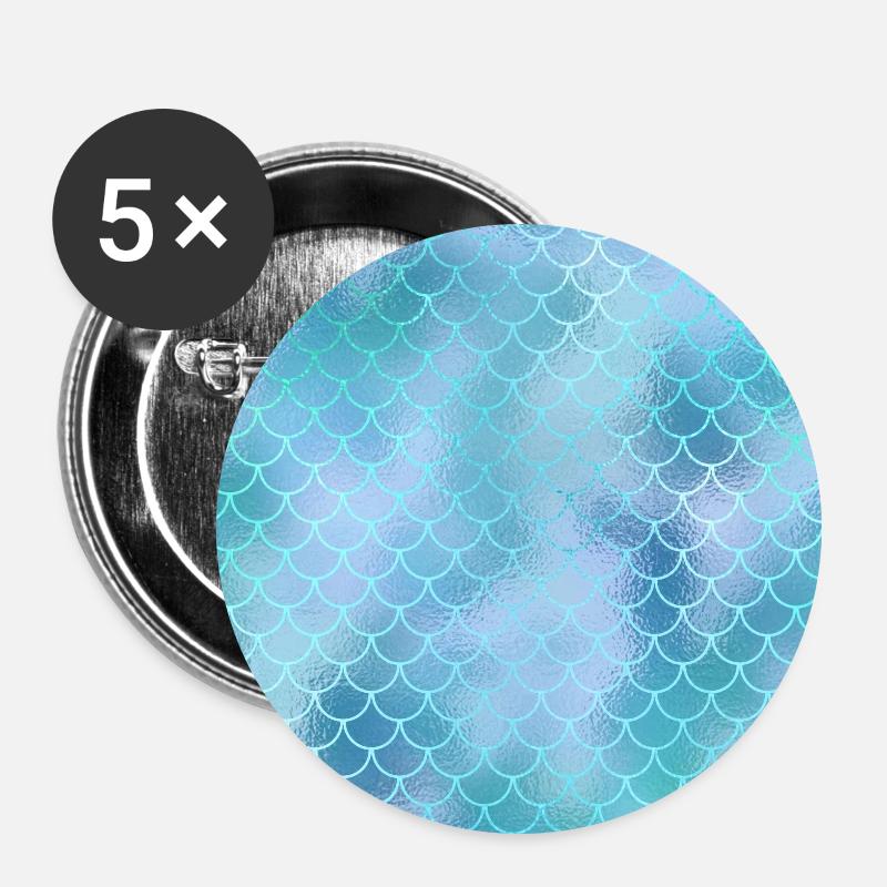 Échelle de poisson - masque de sirène de fortune - Lot de 5 petits badges (25 mm) - blanc