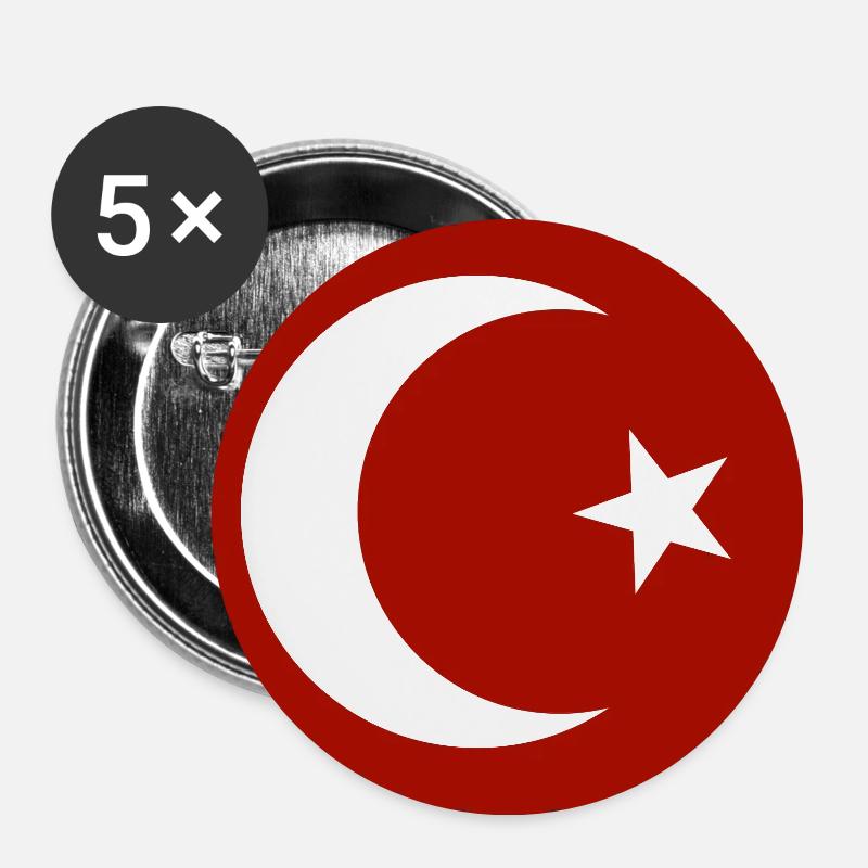 TÜRKISCHE FLAGGE - Buttons klein 25 mm (5er Pack) - Weiß