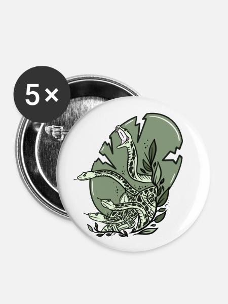 Grüne Schlangen - Buttons klein 25 mm (5er Pack) - Weiß