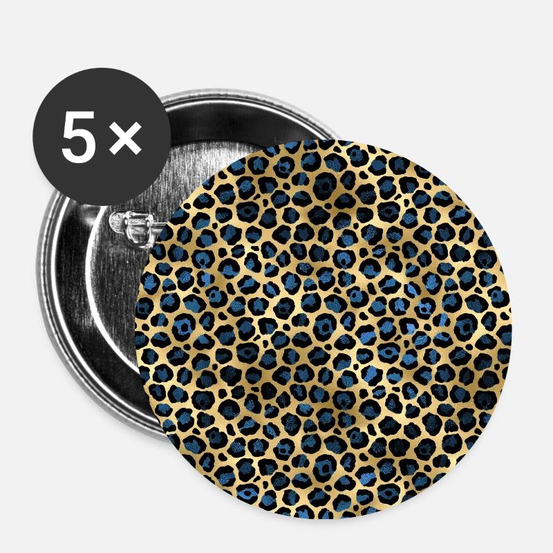 Navy Blue Gold Leopard Pattern - Buttons small 1''/25 mm (5-pack) - white