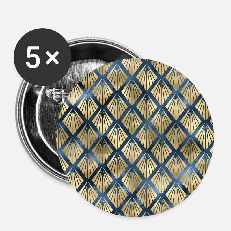 Blaugold Art Deco Muster - Buttons klein 25 mm (5er Pack) - Weiß