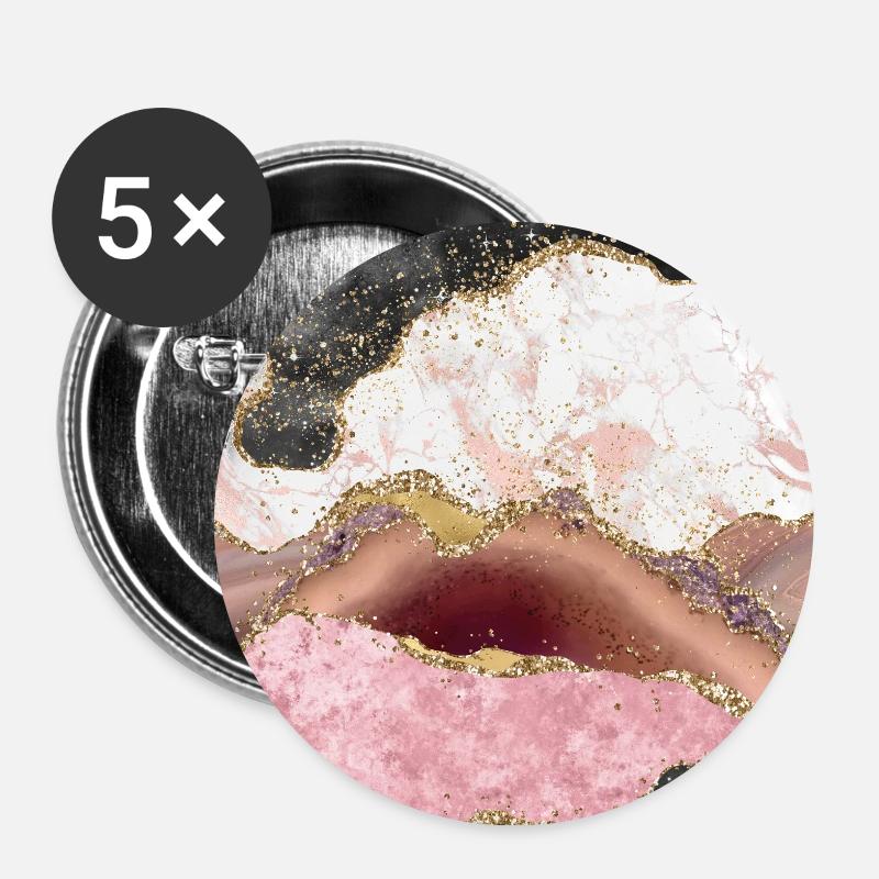 Pink Gold Glitter Agate Stone - Buttons small 1''/25 mm (5-pack) - white