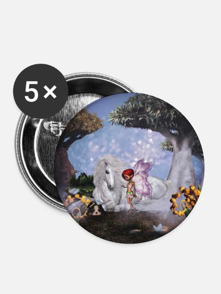 Wunderbares Einhorn mit Fee - Buttons klein 25 mm (5er Pack) - Weiß