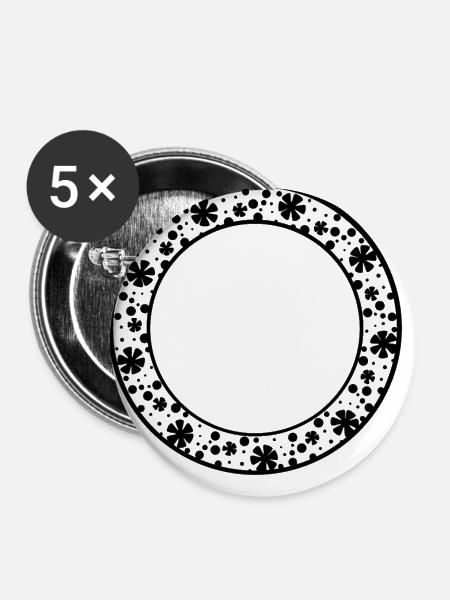 Runder Rahmen mit Blumenmuster Deko - Buttons klein 25 mm (5er Pack) - Weiß