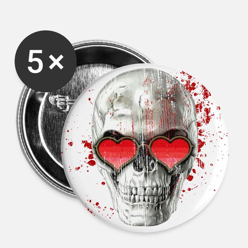 Love skull - Buttons small 1''/25 mm (5-pack) - white