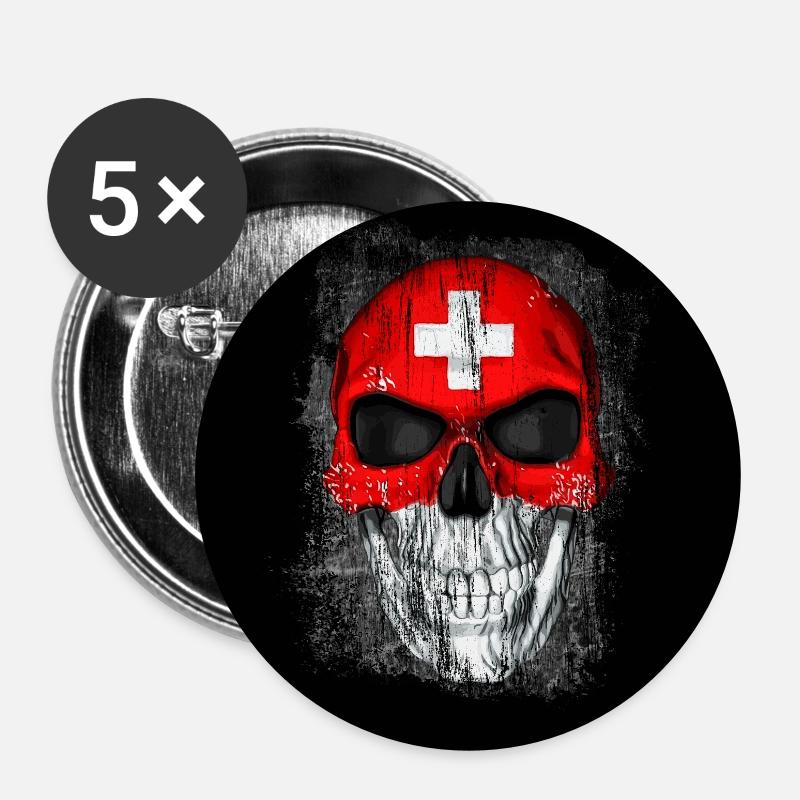 Totenkopf Schweiz - Buttons klein 25 mm (5er Pack) - Weiß