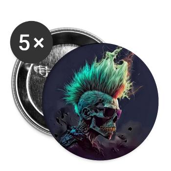 Dark Horror Punk Zombie Skull - Buttons klein 25 mm (5er Pack) - Weiß - Vorne