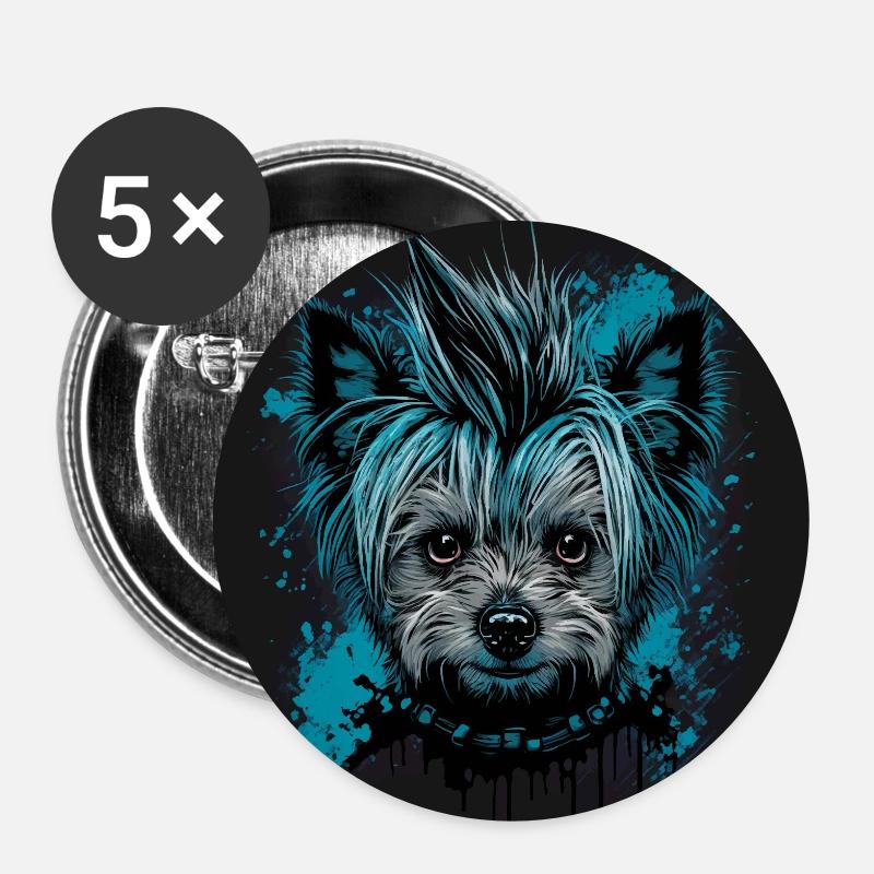 Punky Yorkshire Terrier - Lot de 5 petits badges (25 mm) - blanc