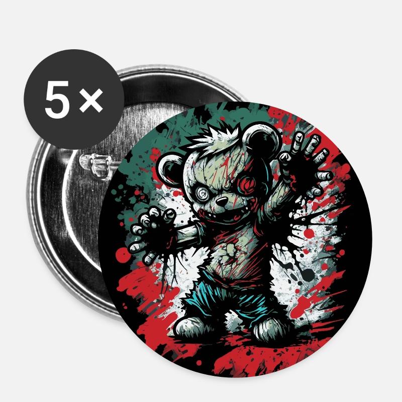 Zombie Teddy - Buttons klein 25 mm (5er Pack) - Weiß