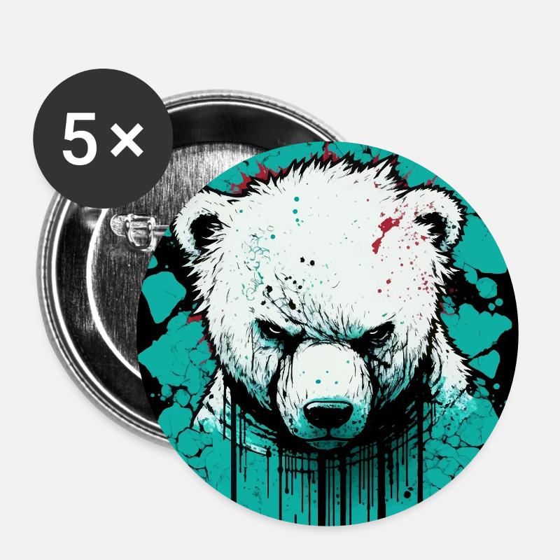 Wütender Eisbär - Buttons klein 25 mm (5er Pack) - Weiß