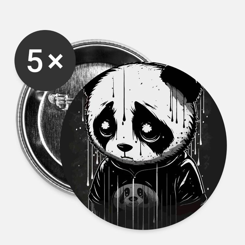 Panda triste mignon - Lot de 5 petits badges (25 mm) - blanc