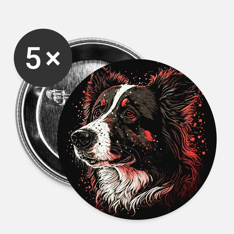 Border Collie - Buttons small 1''/25 mm (5-pack) - white
