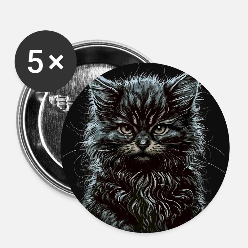 Chaton chat Maine Coon - Lot de 5 petits badges (25 mm) - blanc