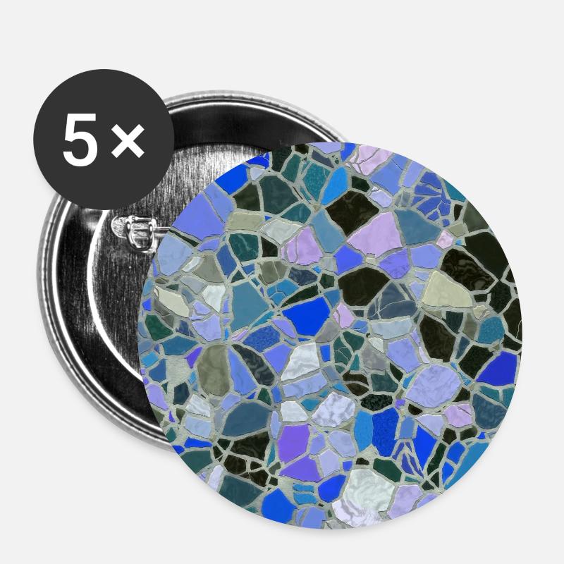 Mosaic, Tiles (Pattern, Blue) - Buttons small 1''/25 mm (5-pack) - white