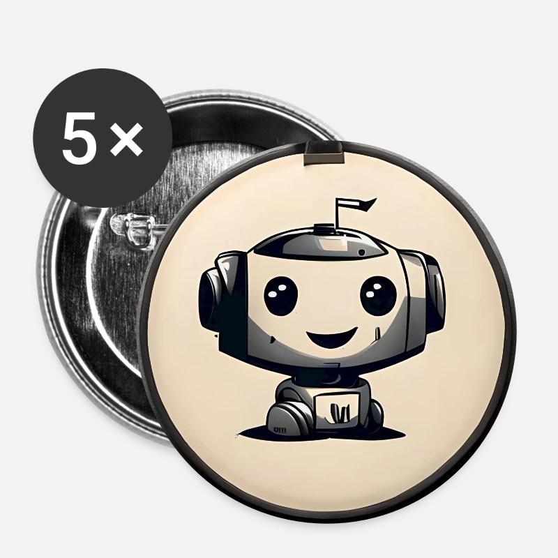 Cute Robot Drawing - Buttons small 1''/25 mm (5-pack) - white