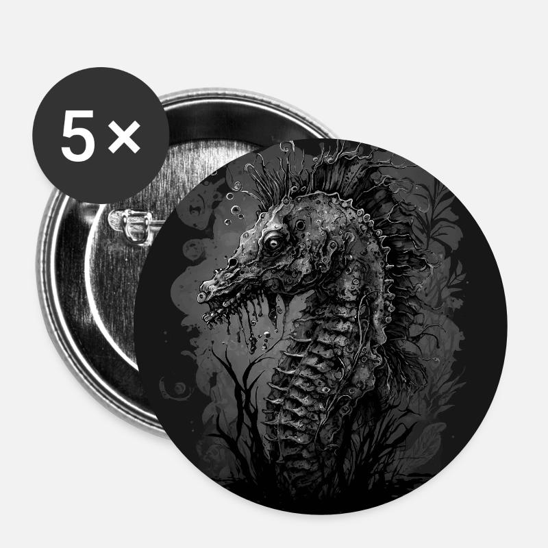 Hippocampe Crinchy - Lot de 5 petits badges (25 mm) - blanc