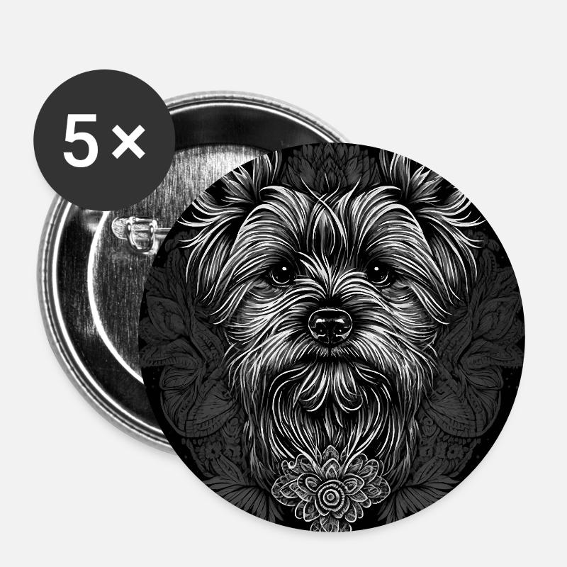 Yorkshire Terrier - Buttons klein 25 mm (5er Pack) - Weiß