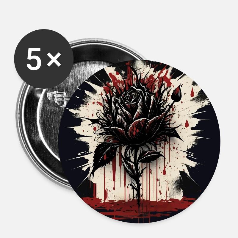 Schwarze Rose Kunst - Buttons klein 25 mm (5er Pack) - Weiß