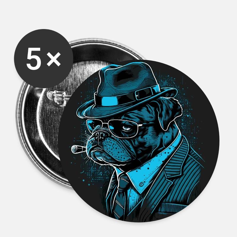 Commissioner Pug - Buttons small 1''/25 mm (5-pack) - white