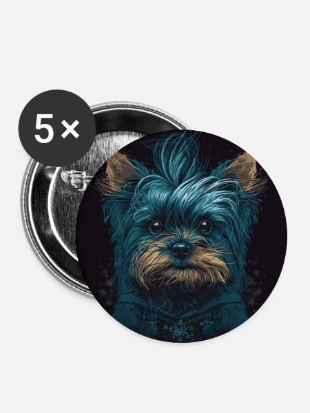 Punky Yorkshire Terrier - Lot de 5 petits badges (25 mm) - blanc
