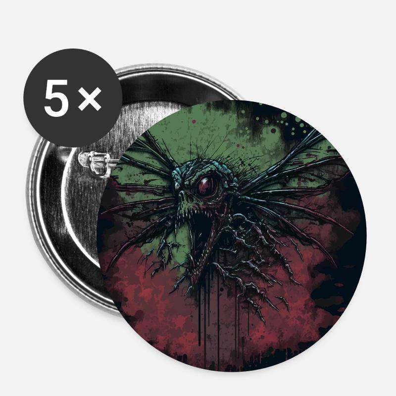 Mouche d’horreur effrayante - Lot de 5 petits badges (25 mm) - blanc