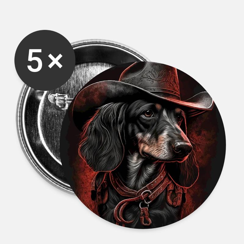 Dachshund cowboy - Buttons small 1''/25 mm (5-pack) - white