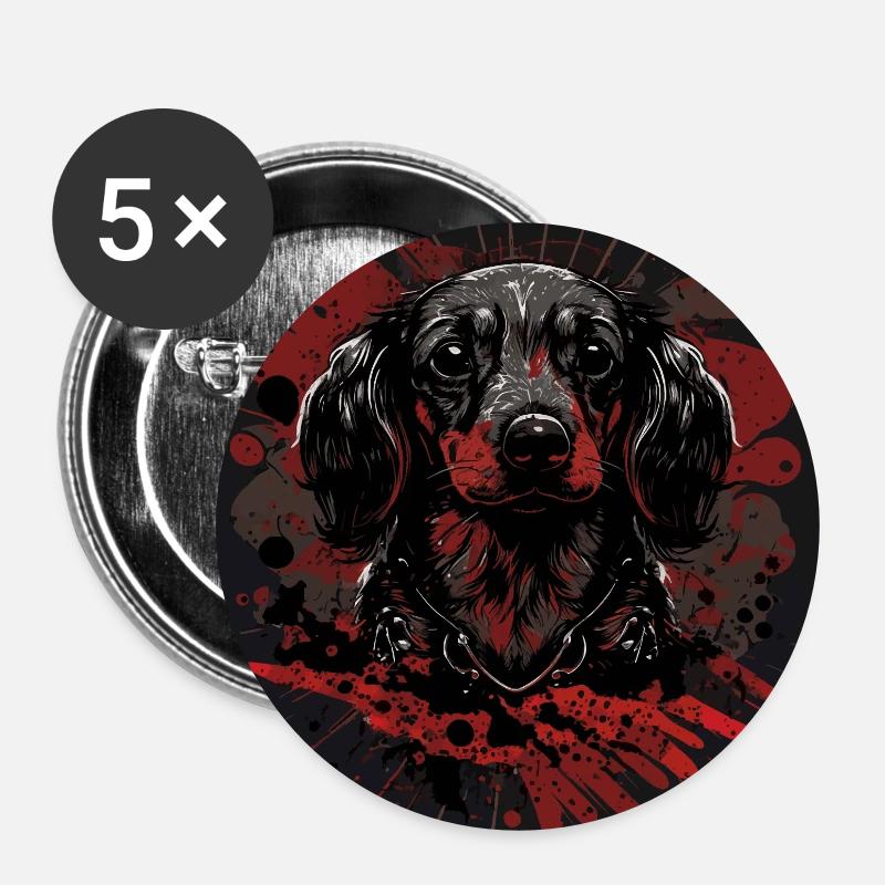 Chiot teckel - Lot de 5 petits badges (25 mm) - blanc