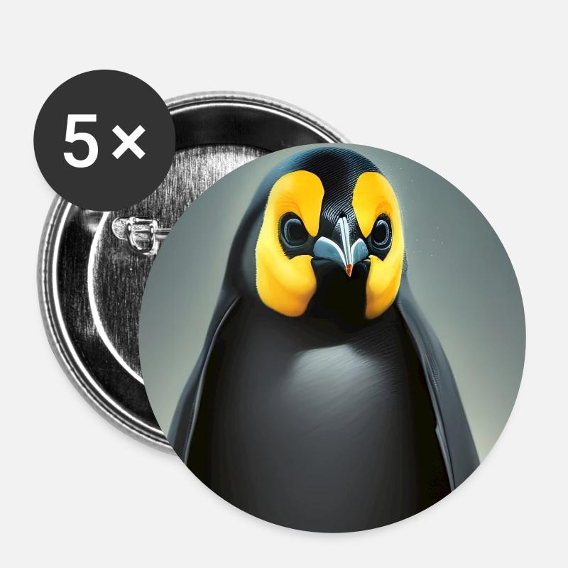 Pingouin - Lot de 5 petits badges (25 mm) - blanc